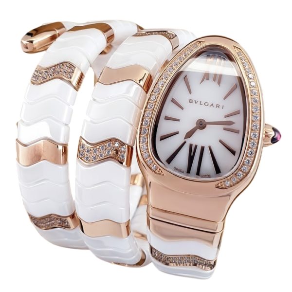 Bvlgari Serpenti Spiga 35mm White Ceramic Diamond